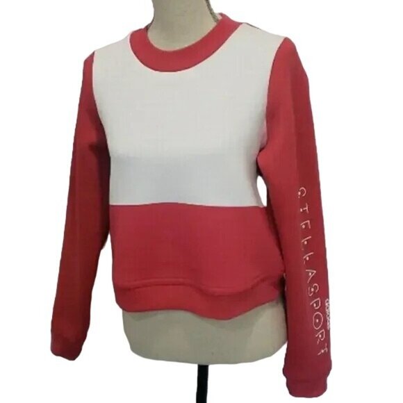 Adidas Stellasport Spacer Red Color Block Cropped Crewneck Sweatshirt - Picture 4 of 9